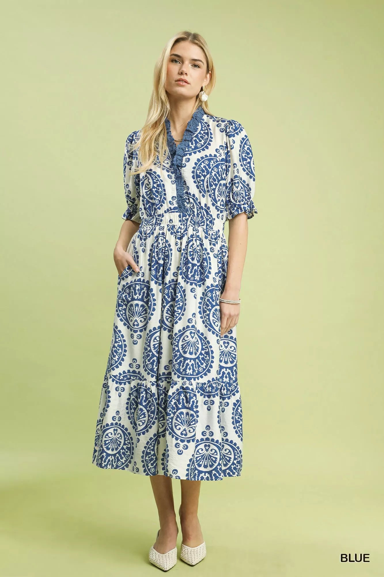 Paisley Smocked Waist Midi Dress Umgee