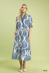 Paisley Smocked Waist Midi Dress Umgee