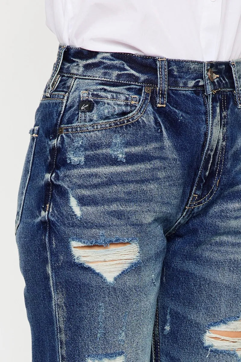 High Rise Distressed Mom Fit Jeans Kancan