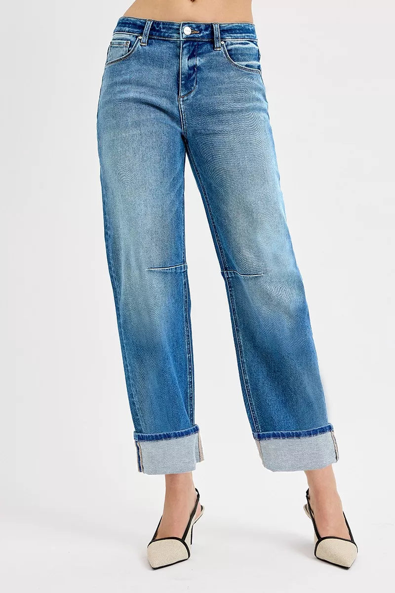 Slouchy Crop Barrel Cuffed Jeans Risen MEDIUM 0