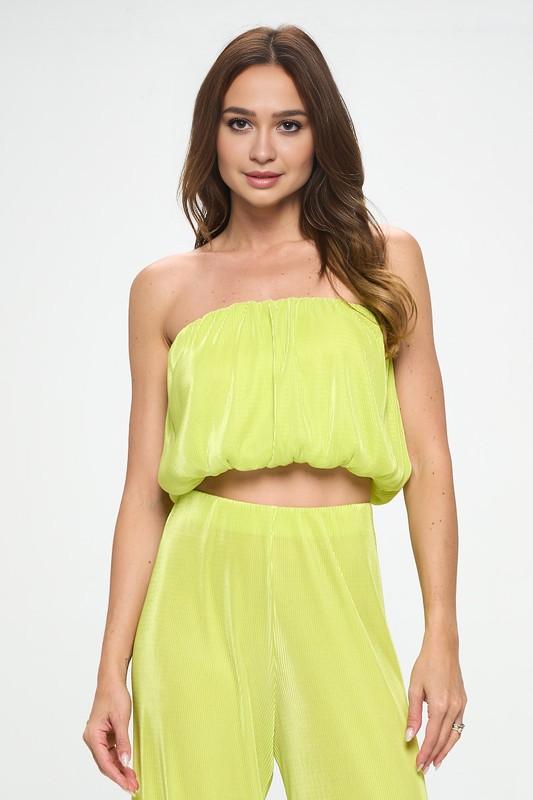 Citron Plisse Blouson Tube Crop Top Renee C.   