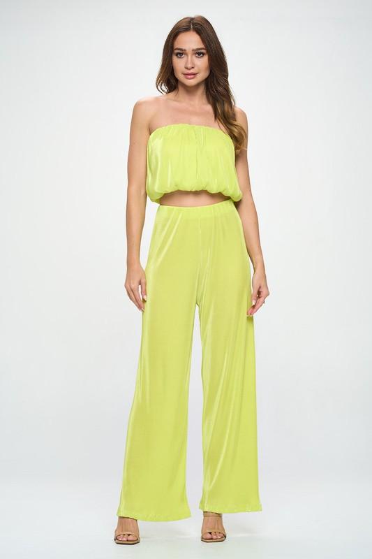 Citron Plisse Blouson Tube Crop Top Renee C.   