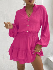 Long sleeve button front ruffle dress Miss Sparkling   