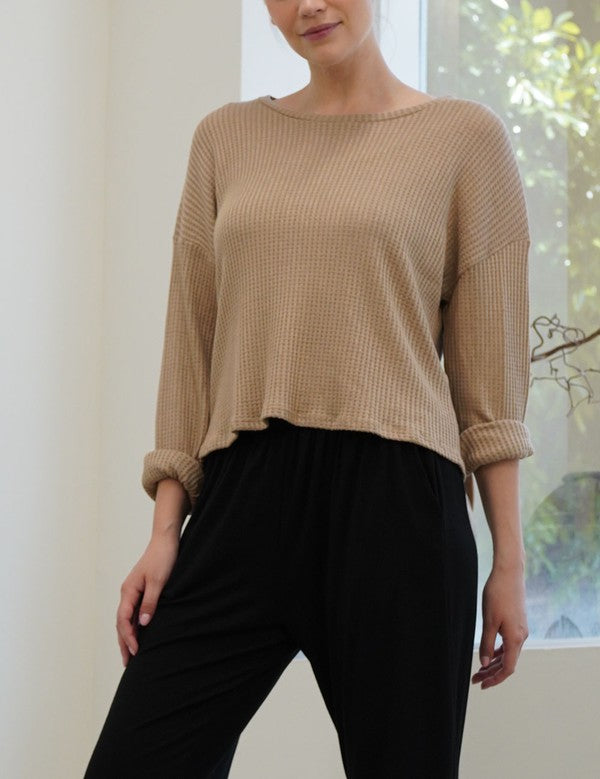 Bamboo Waffle Knit Loose Crop Top Fabina   