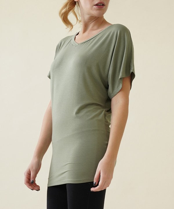 Bamboo Dolman Sleeve Tunic Top Fabina OLIVE S 