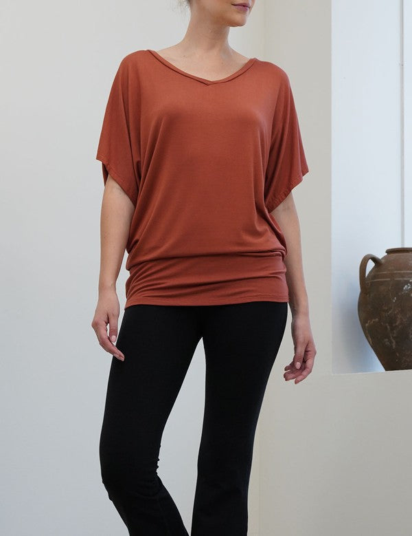 Bamboo Dolman Sleeve Tunic Top Fabina RUST S 