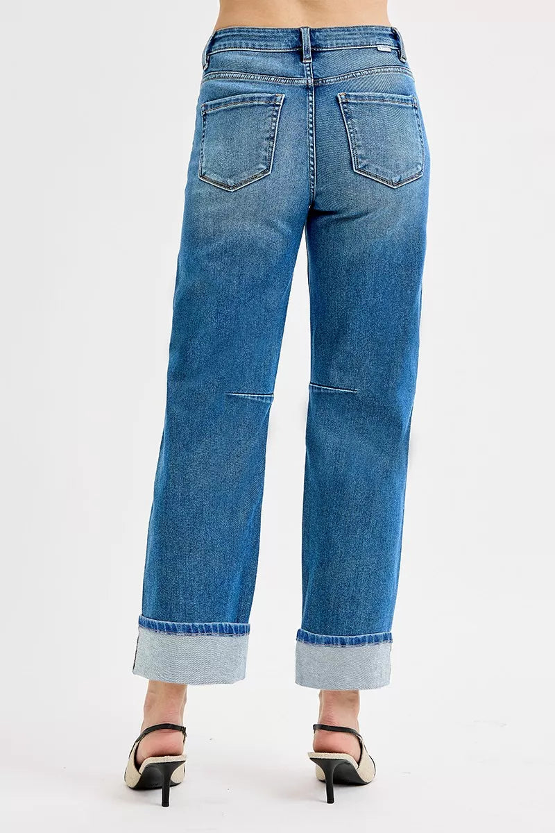 Slouchy Crop Barrel Cuffed Jeans Risen