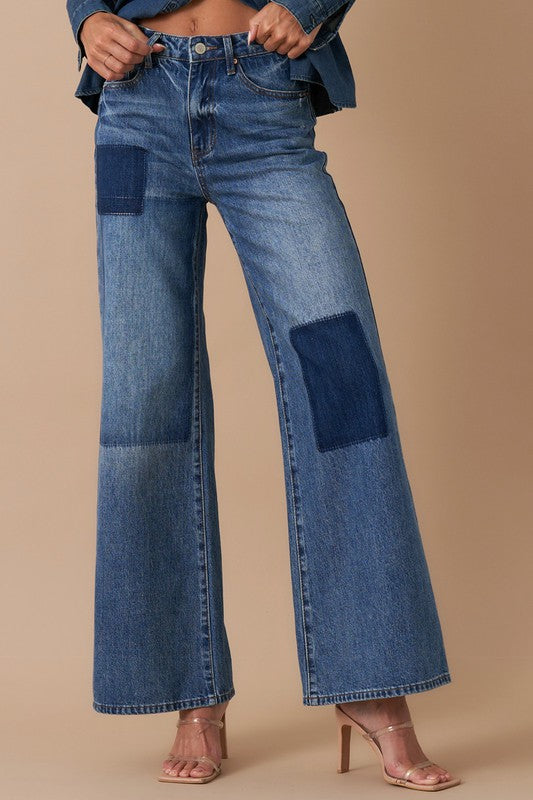 Patchwork Wide-Leg Jeans – Relaxed Retro Chic Denim Insane Gene   