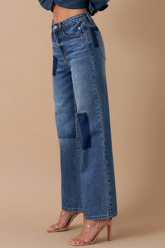 Patchwork Wide-Leg Jeans – Relaxed Retro Chic Denim Insane Gene   