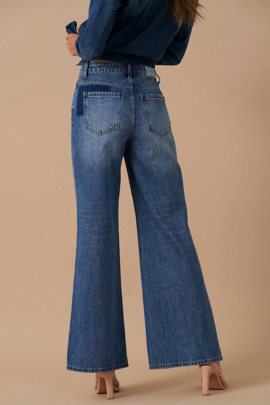 Patchwork Wide-Leg Jeans – Relaxed Retro Chic Denim Insane Gene   