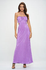 Plisse Halterneck Maxi Cutout Dress with Open Back Renee C.   