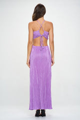 Plisse Halterneck Maxi Cutout Dress with Open Back Renee C.   
