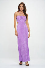 Plisse Halterneck Maxi Cutout Dress with Open Back Renee C.   
