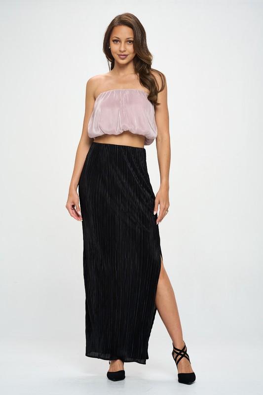 Plisse Maxi Skirt with Slit Renee C.   