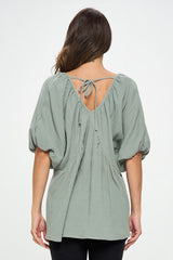 Cotton V neck Puff Sleeve Tunic Top Renee C.   