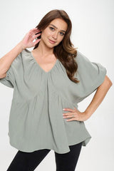 Cotton V neck Puff Sleeve Tunic Top Renee C.   