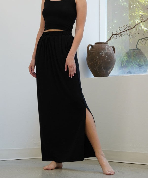 Bamboo Classic Slit Maxi Skirt Fabina   