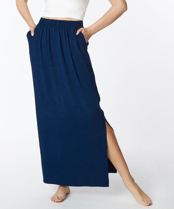 Bamboo Classic Slit Maxi Skirt Fabina   