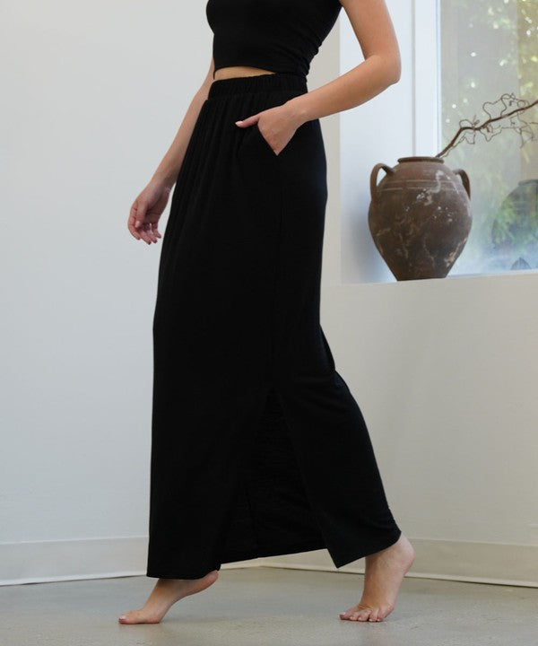 Bamboo Classic Slit Maxi Skirt Fabina   