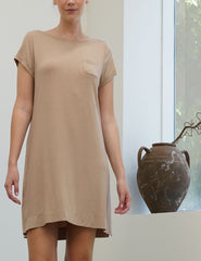 Modal Cotton Pajama Tee Dress Fabina TAN S 