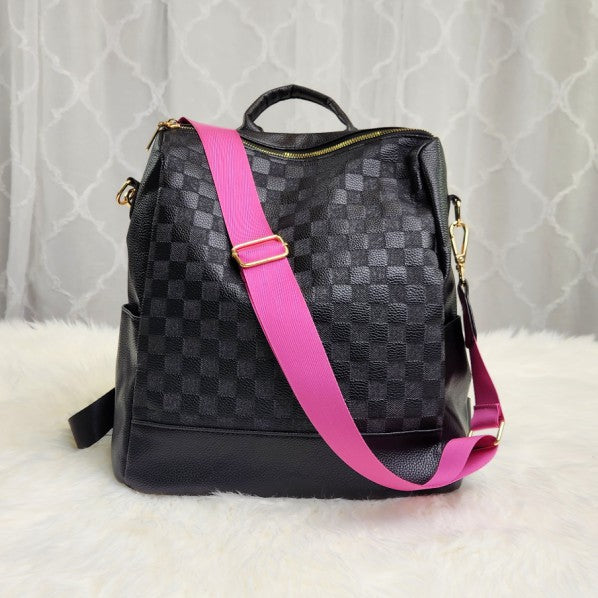 Chaise Checker Backpack Convertible Bag Pink Strap Dani & Em   