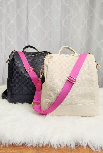 Chaise Checker Backpack Convertible Bag Pink Strap Dani & Em   