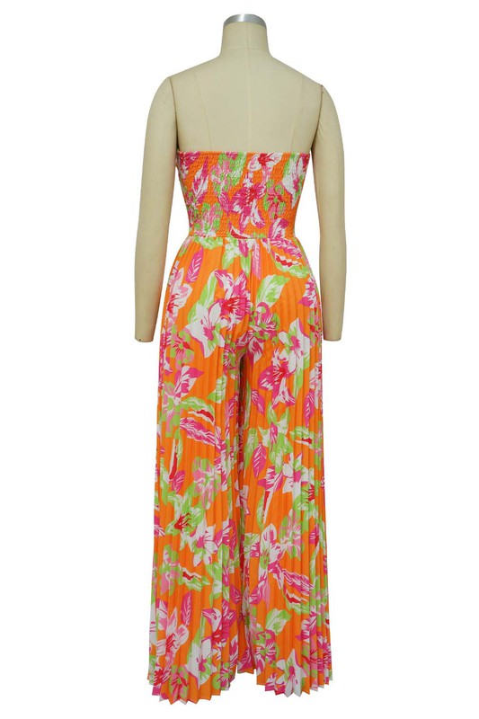 Floral Bandeau Style Wide Leg Jumpsuit By Claude   