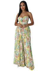 Floral Bandeau Style Wide Leg Jumpsuit By Claude   