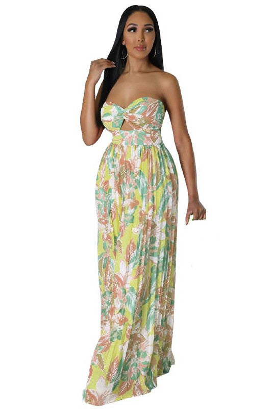 Floral Bandeau Style Wide Leg Jumpsuit By Claude   