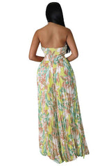 Floral Bandeau Style Wide Leg Jumpsuit By Claude   