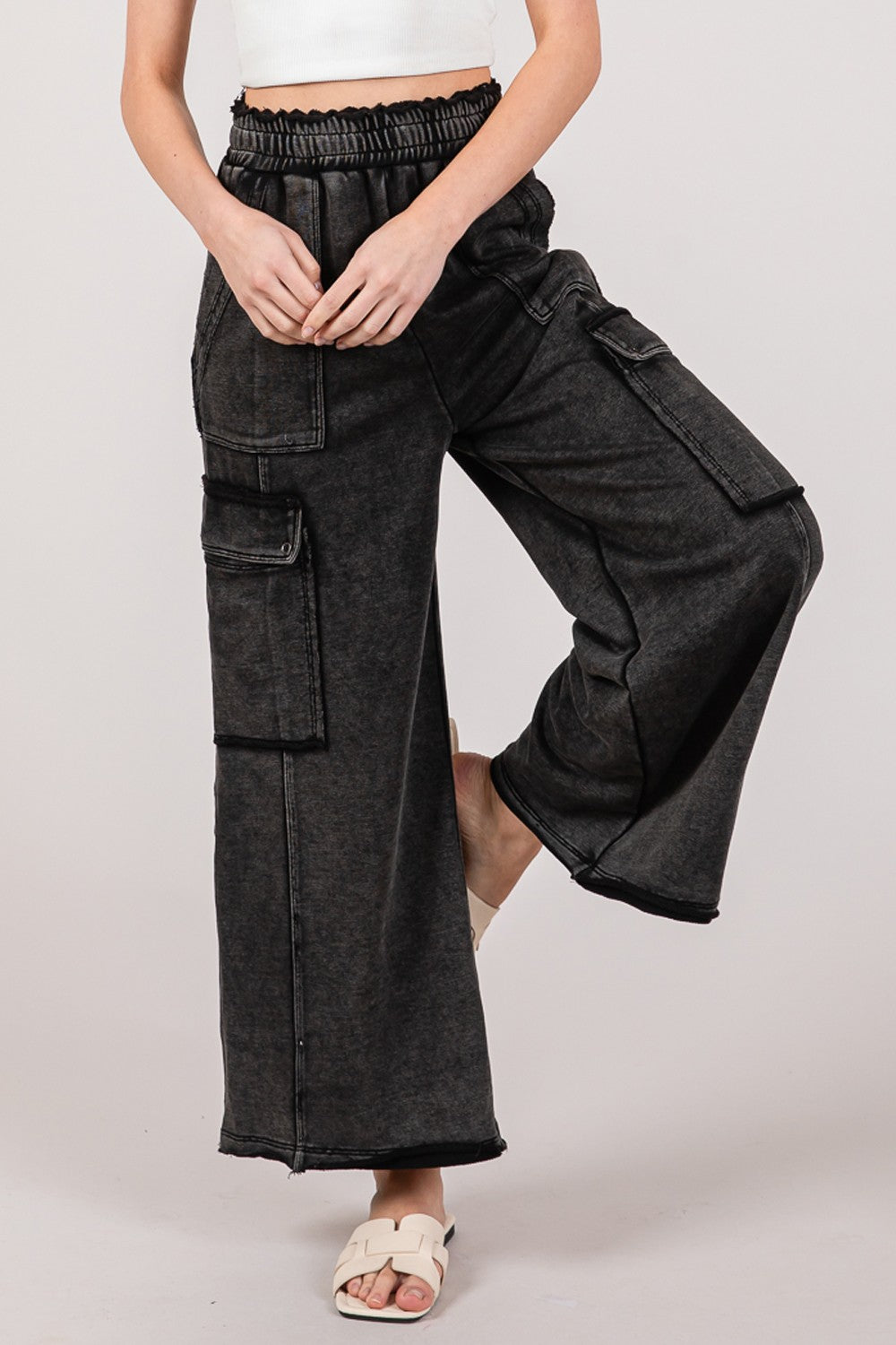 Knit Terry Mineral Wash Wide Leg Pants Sage + Fig   