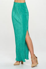 Green Plisse Maxi Skirt with Slit Renee C.   