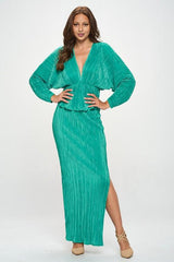 Green Plisse Maxi Skirt with Slit Renee C.   