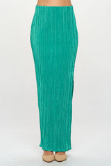 Green Plisse Maxi Skirt with Slit Renee C.   