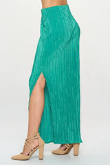 Green Plisse Maxi Skirt with Slit Renee C.   