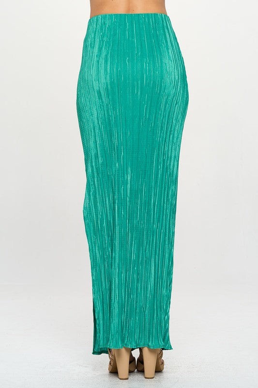 Green Plisse Maxi Skirt with Slit Renee C.   