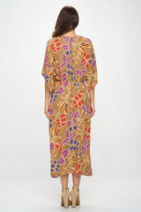 Leaf Print Kimono Dress with Front Twist Renee C.   