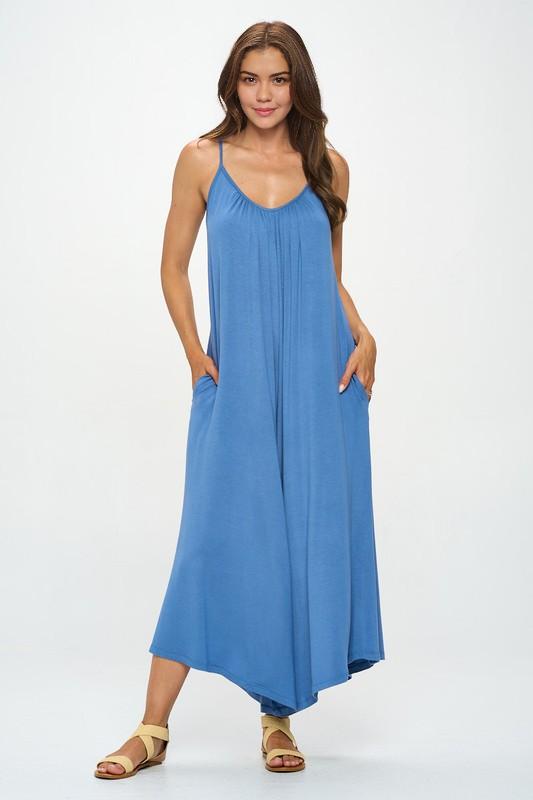 Blue Modal Spandex Soft Knit Jumpsuit Renee C.   