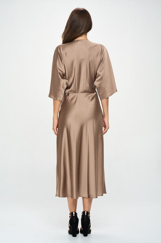 Brown Satin Stretch Dress with Front Twist Renee C.   