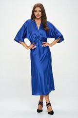 Blue Satin Stretch Dress with Front Twist Renee C.   