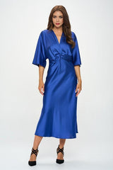 Blue Satin Stretch Dress with Front Twist Renee C.   