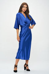 Blue Satin Stretch Dress with Front Twist Renee C.   