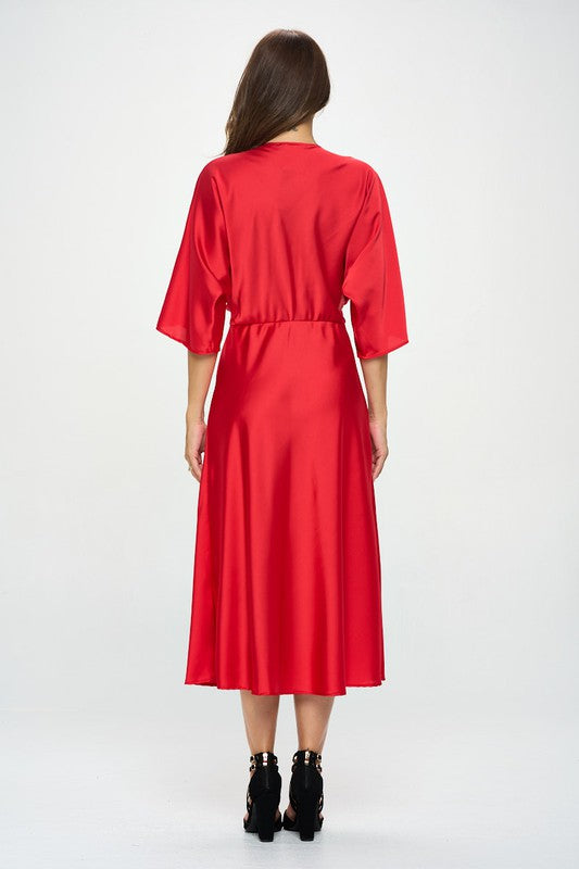 Red Satin Stretch Dress with Front Twist Renee C.   