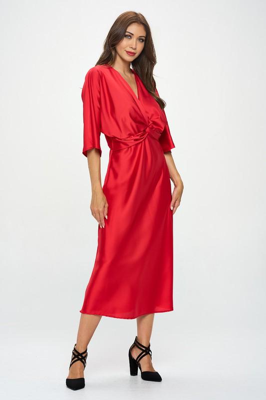 Red Satin Stretch Dress with Front Twist Renee C.   