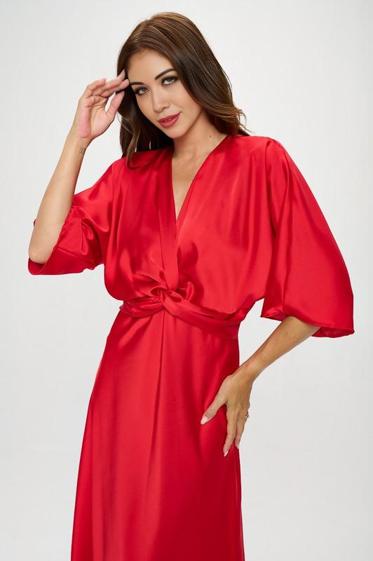 Red Satin Stretch Dress with Front Twist Renee C.   