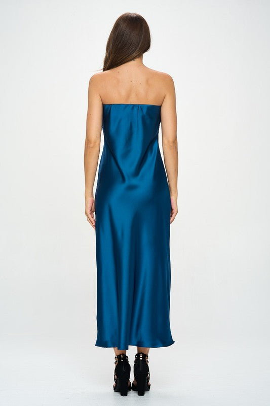 Liquid Satin Tube Blue Draped Dress Renee C.   