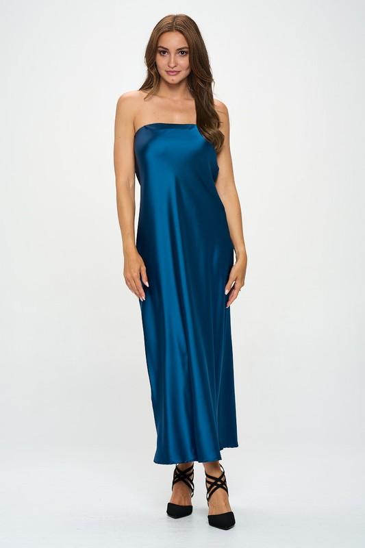 Liquid Satin Tube Blue Draped Dress Renee C.   