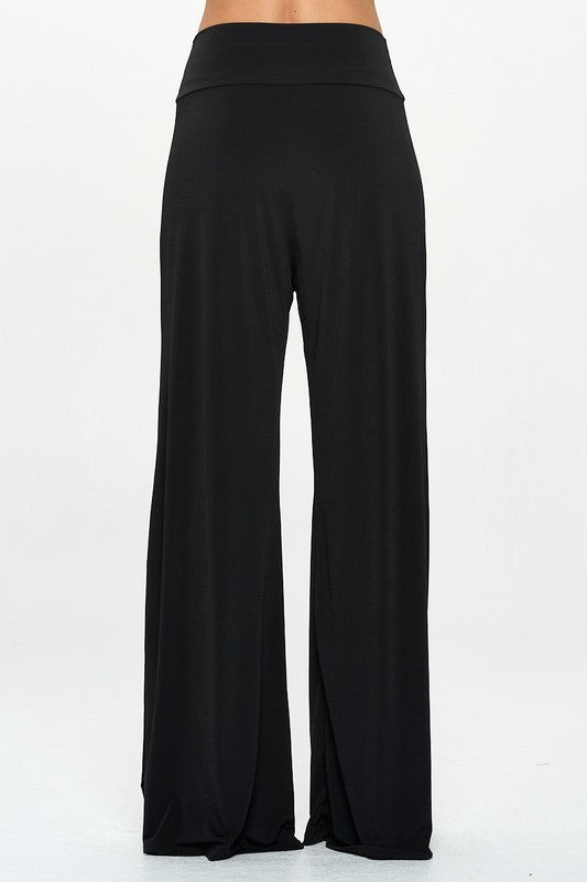 Solid Black Straight Wide Leg Pants - Thick Waistband Renee C.   