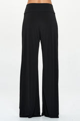 Solid Black Straight Wide Leg Pants - Thick Waistband Renee C.   