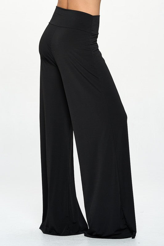 Solid Black Straight Wide Leg Pants - Thick Waistband Renee C.   